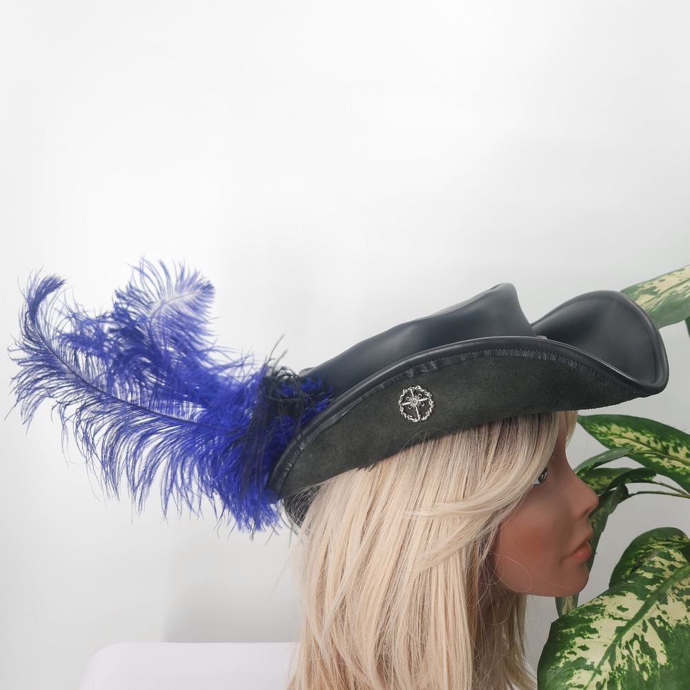 D'Artagnan Musketeer Black Leather Hat Pirate Feather Costume Cosplay Reenact